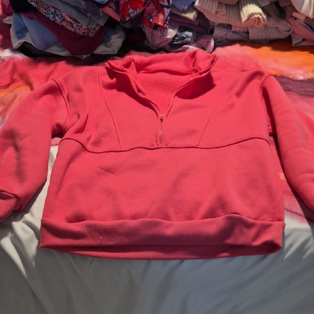 SHEIN Rose Fleece Quarter-Zip Top